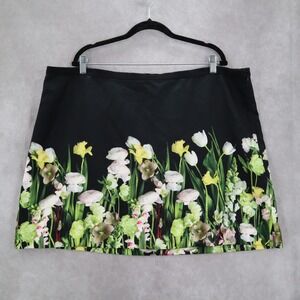 Victoria Beckham Black Floral Mini Short Zip Fun‎ Preppy Flirty Skirt Plus 2X